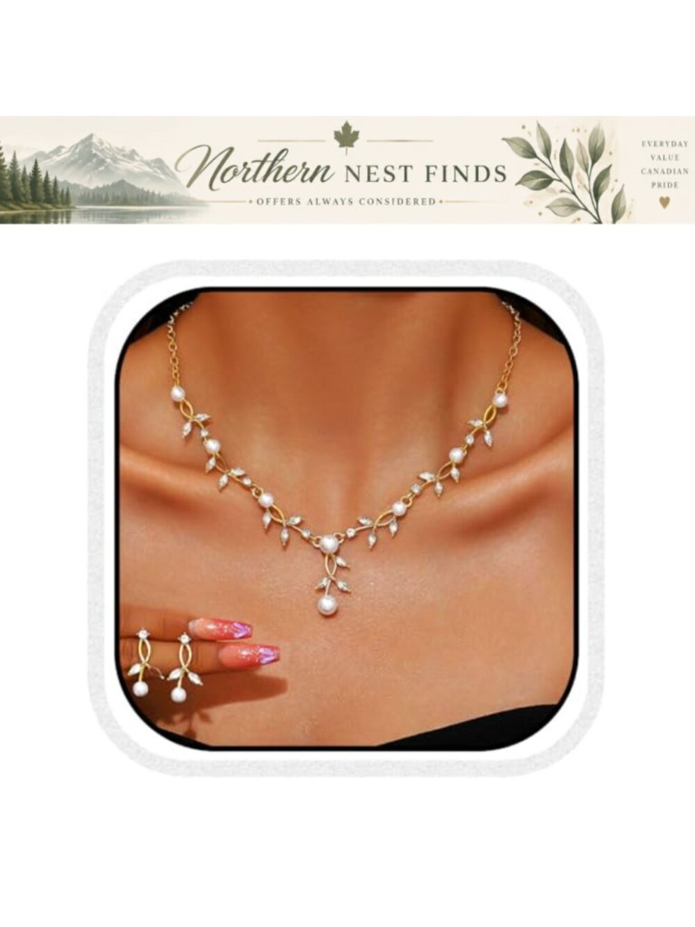 Pearl Crystal Necklace Earrings Set Bridal Wedding Prom Formal Jewelry